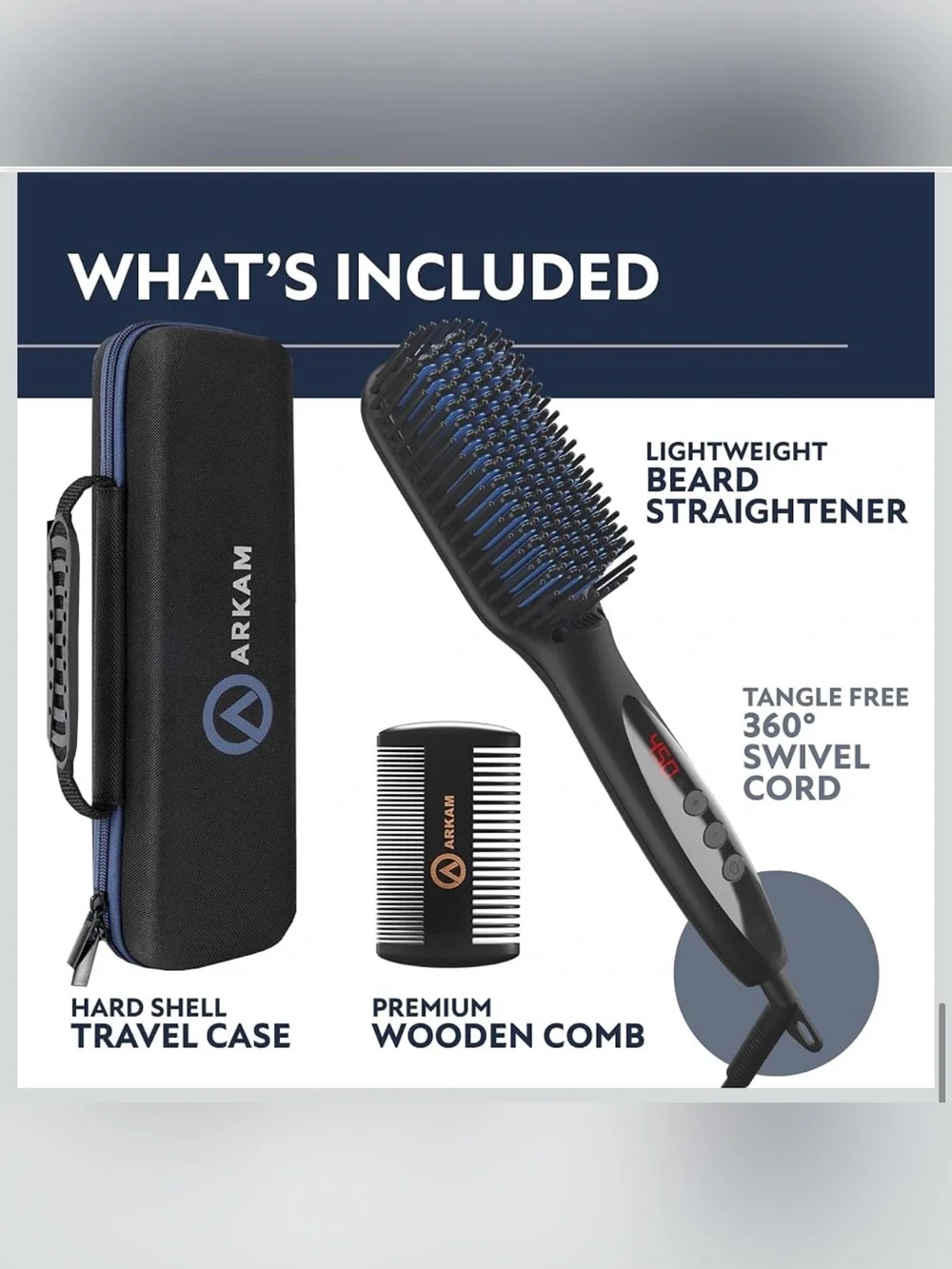 Arkam Beard Straightner for Men | Premium Heated Brush Kit w/Anti Scald Feature